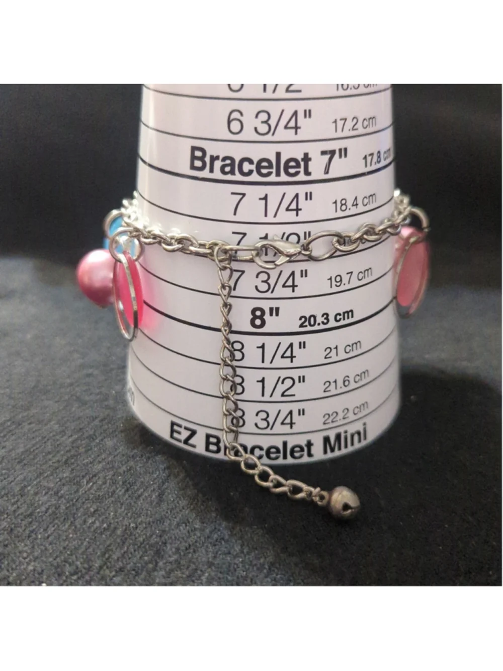 Silver Tone Pink Faux Pearl Multi-Color Charm Chain Link Statement Bracelet